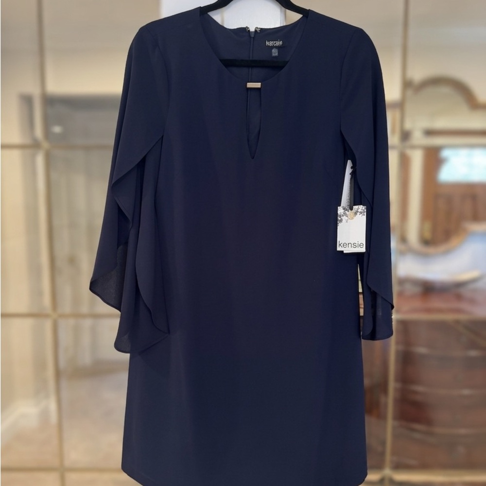 Kensie Navy Long-Sleeve Keyhole Shift Dress